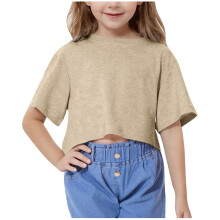 Top corto de verano para niñas, camiseta infantil de cuello redondo extragrande.