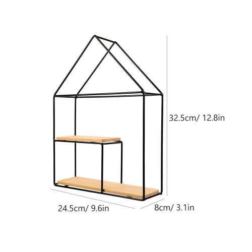 Wall-Mounted Double Shelf Iron and Wood 1 Piece 1