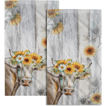 Vintage Sunflower Hand Towel Set of 2 Cotton