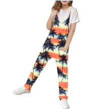 Women's Sleeveless Palm Print Hawaiian Jumpsuit with Pockets