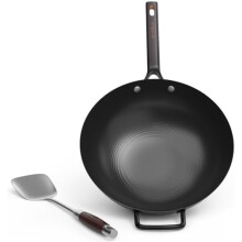 13.5-inch Carbon Steel Wok Flat Bottom Pre-Seasoned with