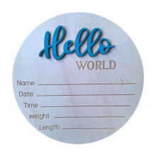 Newborn Welcome Sign Round Blue Keepsake for Party