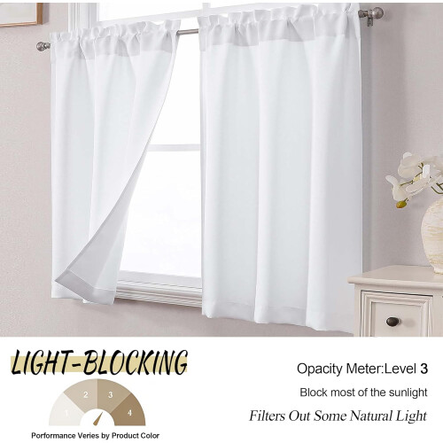 Cortinas brancas de cozinha, com filtro de luz, 2 peças de 30x45 polegadas (76x114 cm). 1