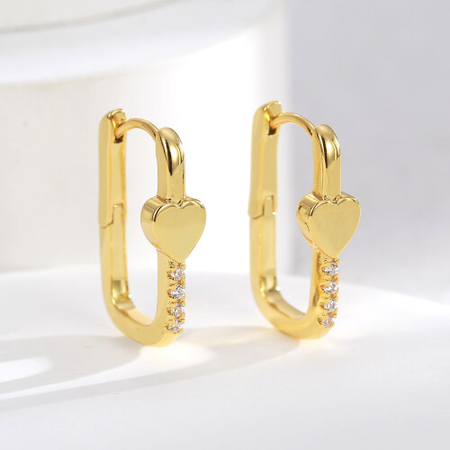 Gold Hoop Earrings for Women Rectangular Heart Small 2