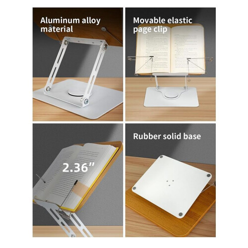 Book Stand for Reading-Adjustable Book Holder with 360Rotate Base & Foldable Desktop Stand Riser for Book,Recipe,Laptop 2
