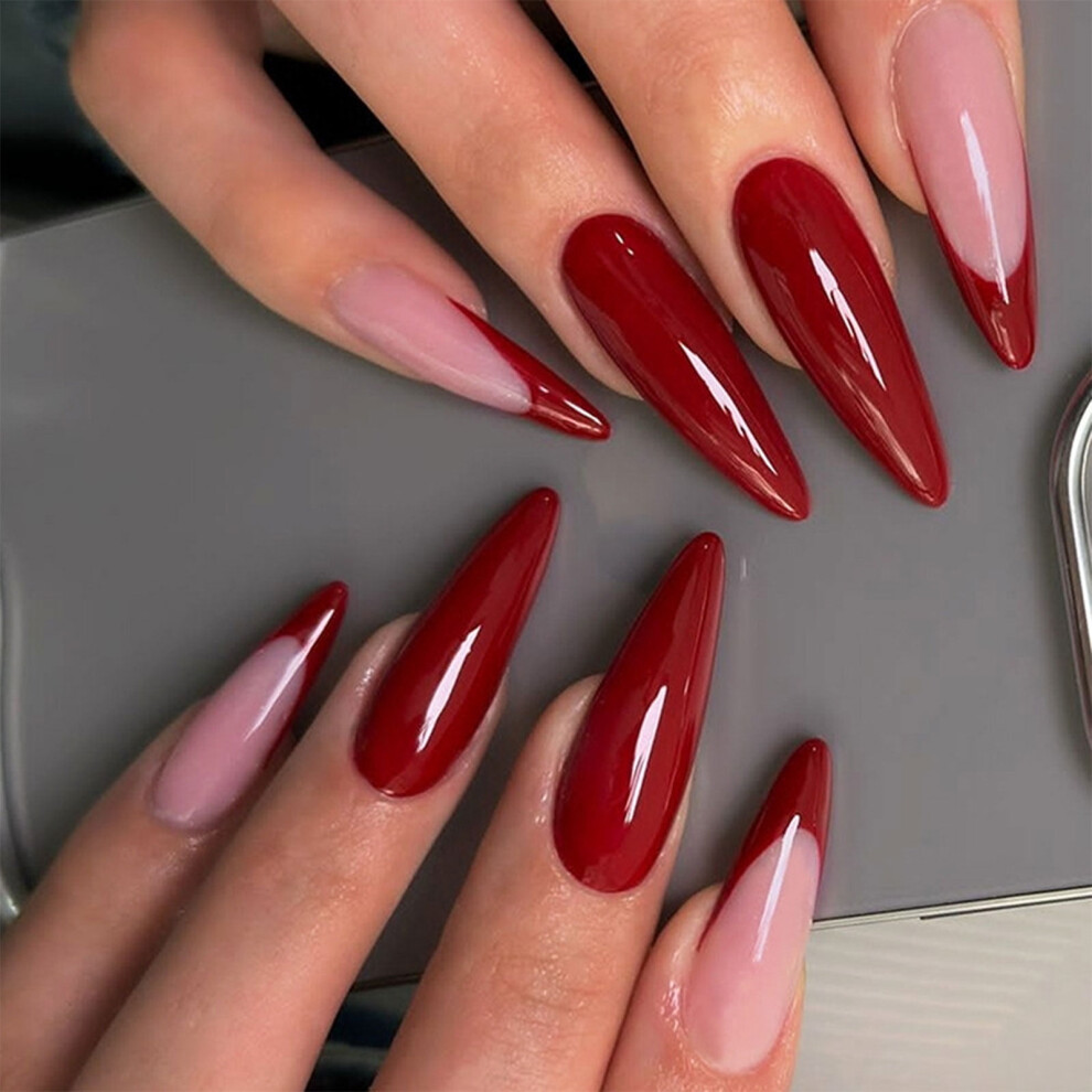 French Tip Acrylic Nails for Women 24 Pieces