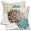 Conjunto de 2 capas de almofada em linho com estampa floral em tons de marrom e azul-petróleo, 45x45 cm (18x18 polegadas). 1