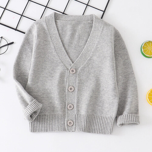Knit Cardigan Sweater Gray Long Sleeve Button Down School 1