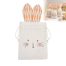Burlap drawstring gift bag bunny design 1 pack