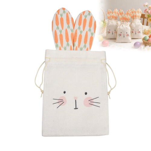 Burlap drawstring gift bag bunny design 1 pack