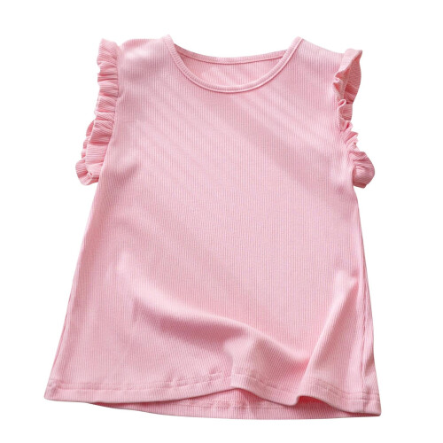 Girls Casual Tank Top Solid Color Flutter Sleeve