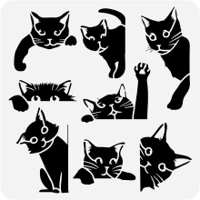 Black Cat Painting Stencil Square Peeping Cat Border
