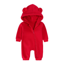 Baby Jumpsuit Bear Ear Hooded Fleece Onesie Red 3-6 Months