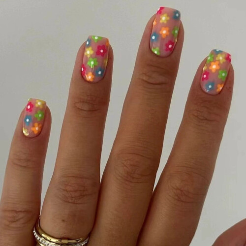 Square Press-On Nail Flowers 24pcs, 12 Sizes