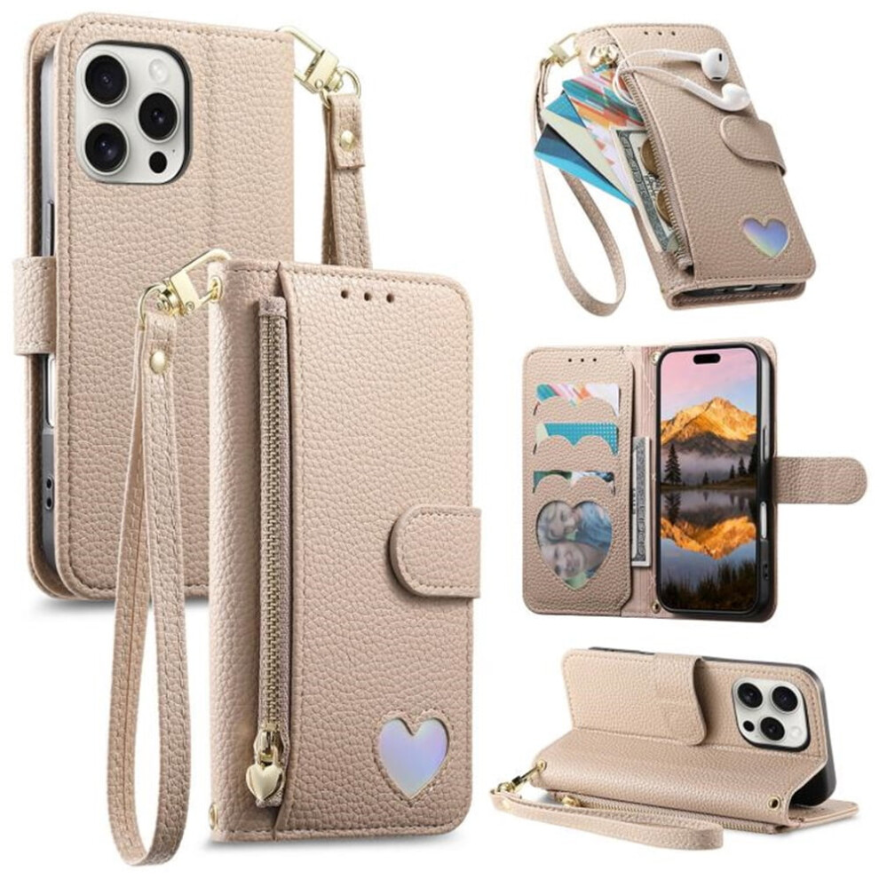 Iphone 13 Pro Leather Wallet Case With Heart Zipper Pouch 9130661406963