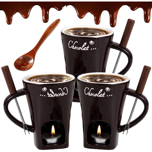 Tealight Fondue Cups Set Ceramic Chocolate Melting Mugs
