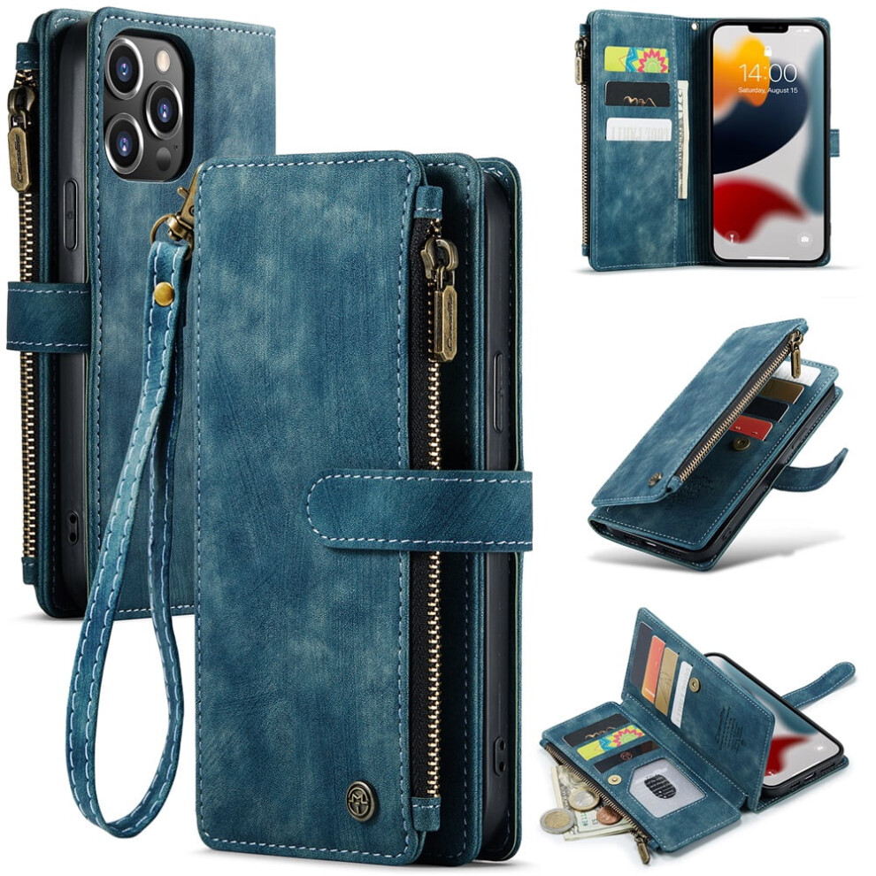 Caseme Iphone 13 Pro Max Wallet Case Pu Leather Blue 9130661408462