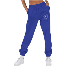 Damen-Jogginghose mit Fleecefutter, einfarbig, Herzmuster, 1 Paar