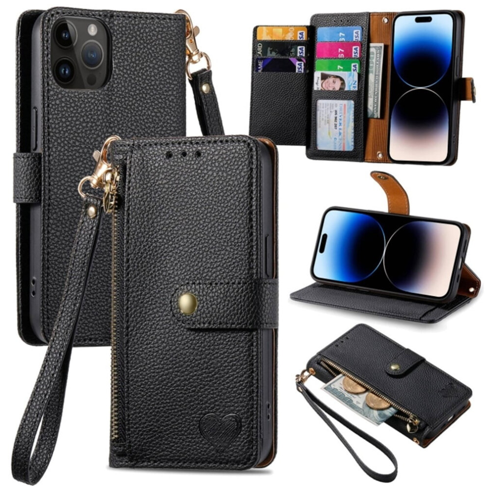 Iphone 15 Pro Max Leather Wallet Case With Zipper Pocket 9130661421386