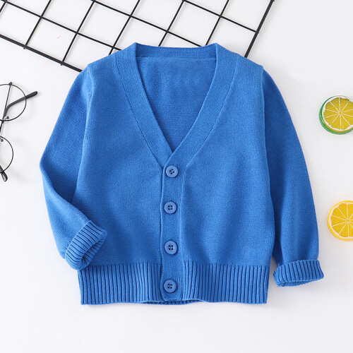 Kids' Solid Knit Cardigan Blue 5-6 Years 1