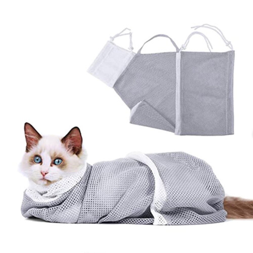 Cat grooming bath bag mesh for nail trimming and restraint