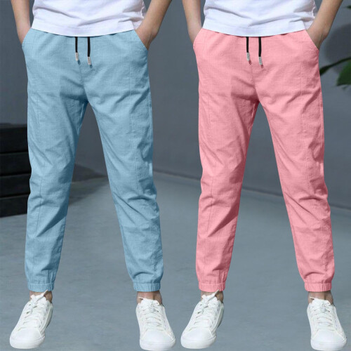 Boys Linen Pants Summer Chino Trousers Drawstring 1