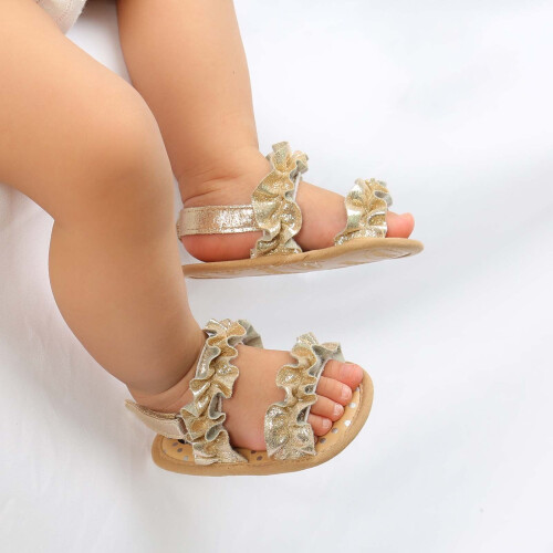 Baby Sandals Soft Soled Flat Lace Gold 1