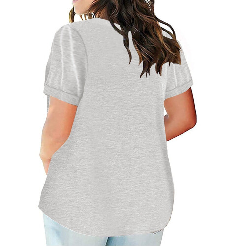 Cotton Plus Size V-Neck Loose Short Sleeve Blouse 2