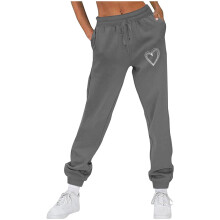 Damen-Jogginghose mit Fleecefutter, einfarbig, Herzmuster, 1 Paar