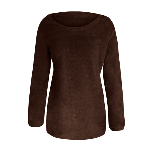 Women's Fluffy Fuzzy Sweater Solid Color Long Sleeve Round 2