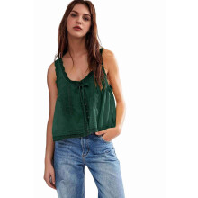 Women Boho Tie-Front Sleeveless Crop Top Ink Green M