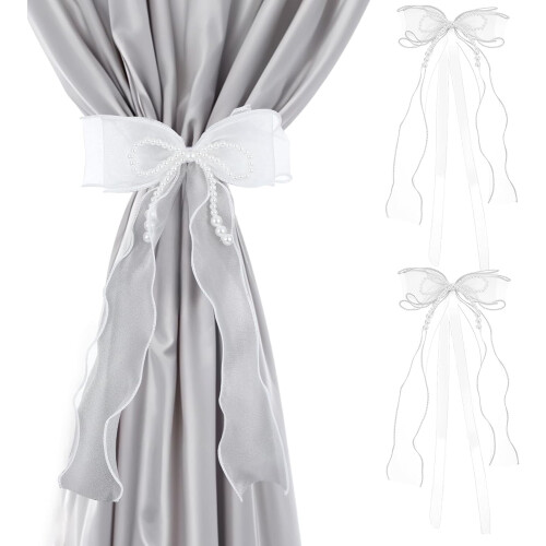Bowknot Curtain Tiebacks with Pearls 2 Pcs