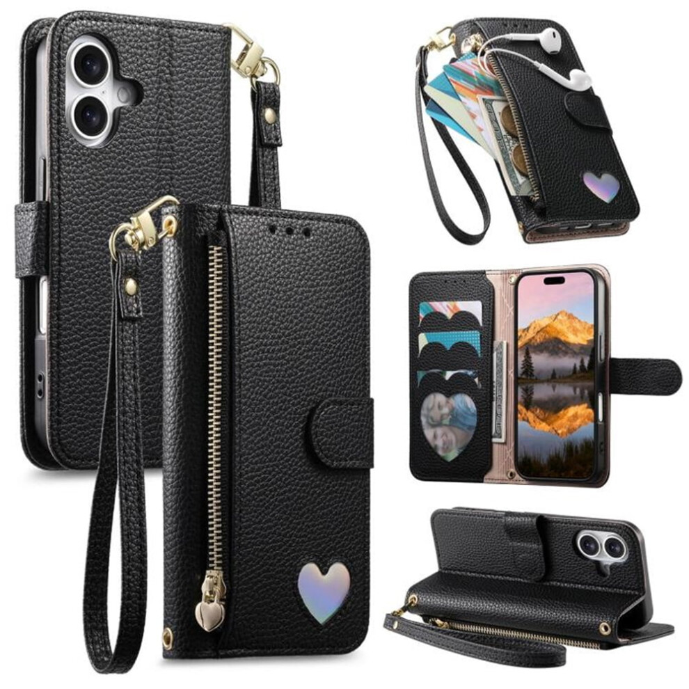 Iphone 17 Leather Wallet Case With Heart Zipper And 9165521187973