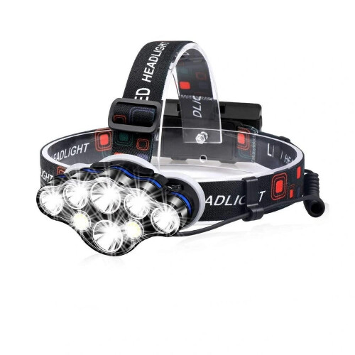 Linterna frontal LED recargable, 20000 lúmenes, 8+2 modos, resistente al agua.