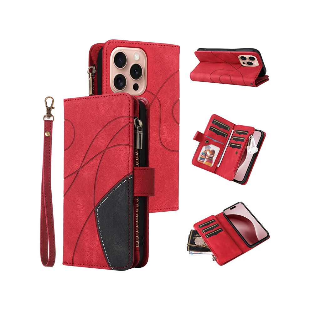 Iphone 16 Pro Wallet Case Pu Leather 9-Card Holder Red 9165521187201