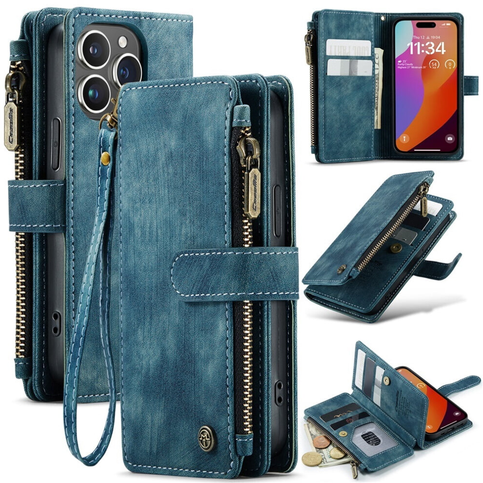 Caseme Iphone 15 Pro Wallet Case Pu Leather Blue 9170372625109