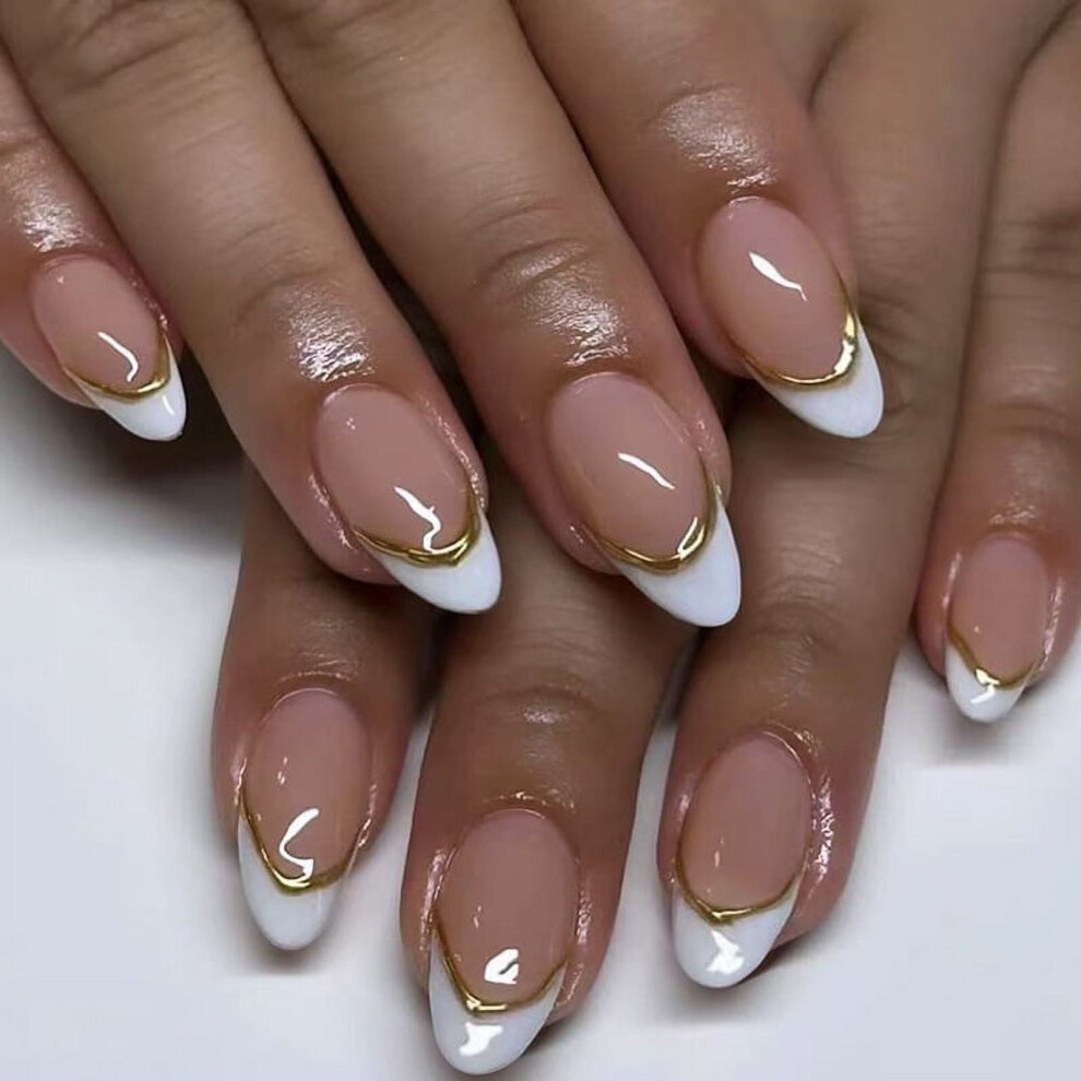 Fake Nails Medium Almond French Tips 24 pcs