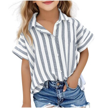 Children's Cotton-Linen Shirt with Vertical Stripes and