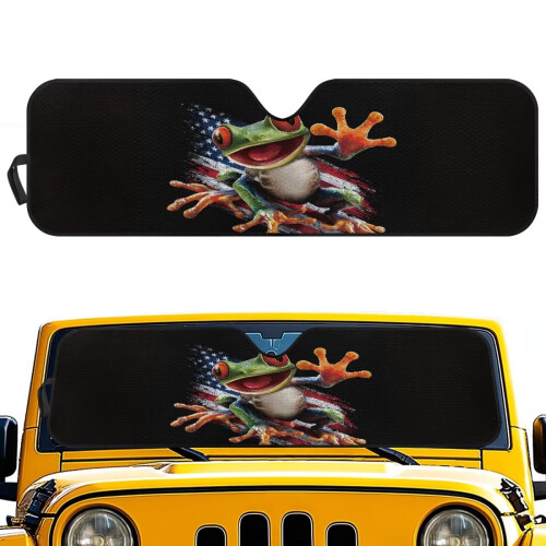 Foldable Frog American Flag Car Sun Shade UV-Blocking for 1