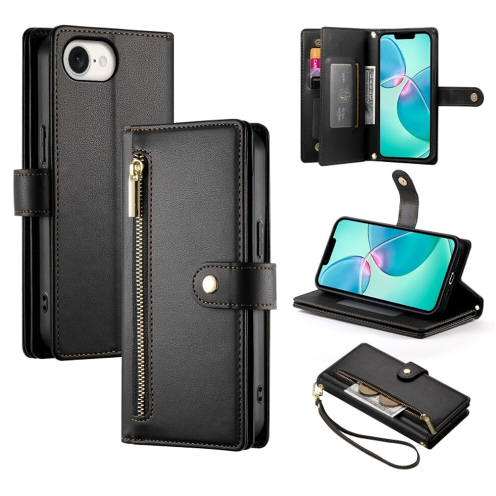 Iphone 16E Wallet Case Leather 6.1 Inch Black 9165521187034
