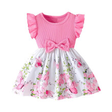 Vestido de canalé con mangas de mariposa para niñas, estilo princesa de verano.