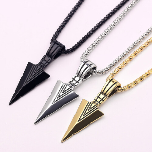 Ανδρικό κολιέ μενταγιόν Arrowhead vintage alloy μαύρο 2