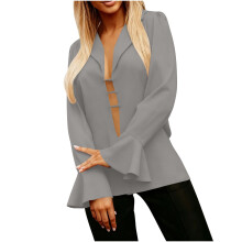 Eleganter Damenblazer mit Revers, Rüschen und Glockenärmeln