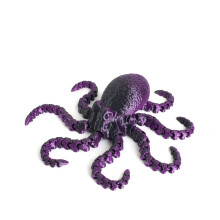 3D Printed Octopus Figurine Black Purple 27cm with Movable