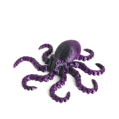 3D Printed Octopus Figurine Black Purple 27cm with Movable