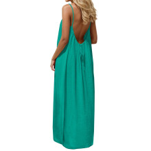 Vestido largo sin espalda azul claro para mujer, sin mangas, de corte holgado.