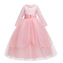 Vestido de fiesta de princesa de manga larga para niñas con lazo de tul y