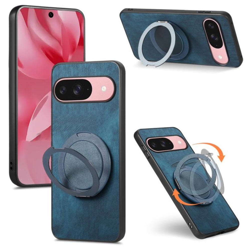 Google Pixel 9/9 Pro Retro Leather Rotating Stand Case Blue 9170372633661