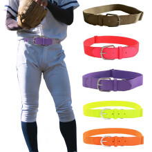 Baseball Belt Adjustable Holes Elastic Faux Leather Rose Red
