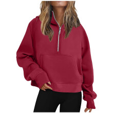 Oversized Fleece-Sweatshirt für Damen, Kapuzenpullover mit halbem Reißverschluss, lang